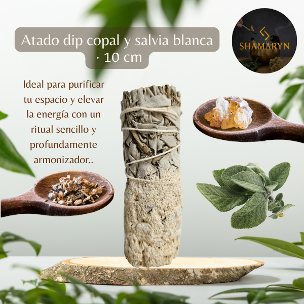 Atado Herbal de Copal y Salvia Blanca 10 cm · Conexión espiritual