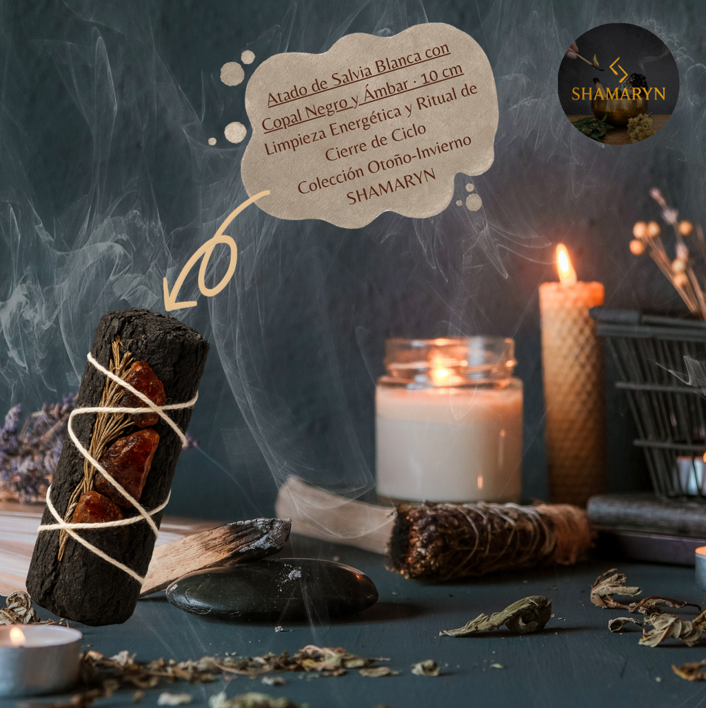 Atado Salvia Blanca con Copal Negro y Ámbar · 10 cm | Limpieza Energética y Ritual de Cierre de Ciclo