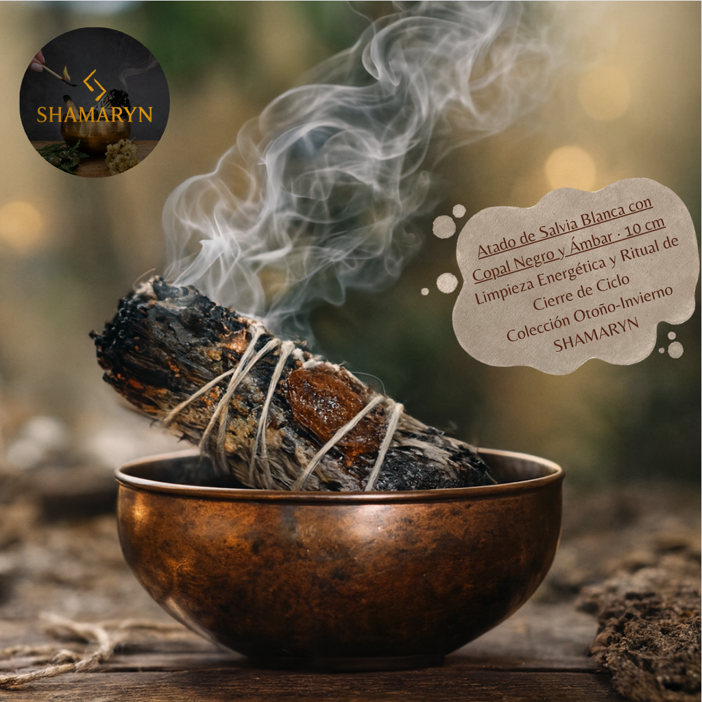 Atado Salvia Blanca con Copal Negro y Ámbar · 10 cm | Limpieza Energética y Ritual de Cierre de Ciclo