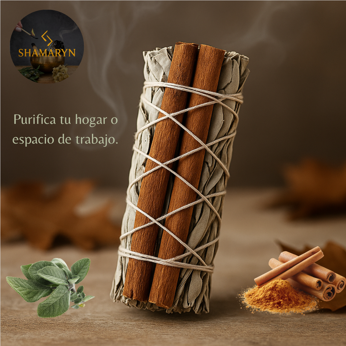 Atado Salvia Blanca y Canela 10 cm · Purificación y Calma.