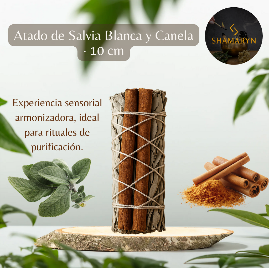 Atado Salvia Blanca y Canela 10 cm · Purificación y Calma.