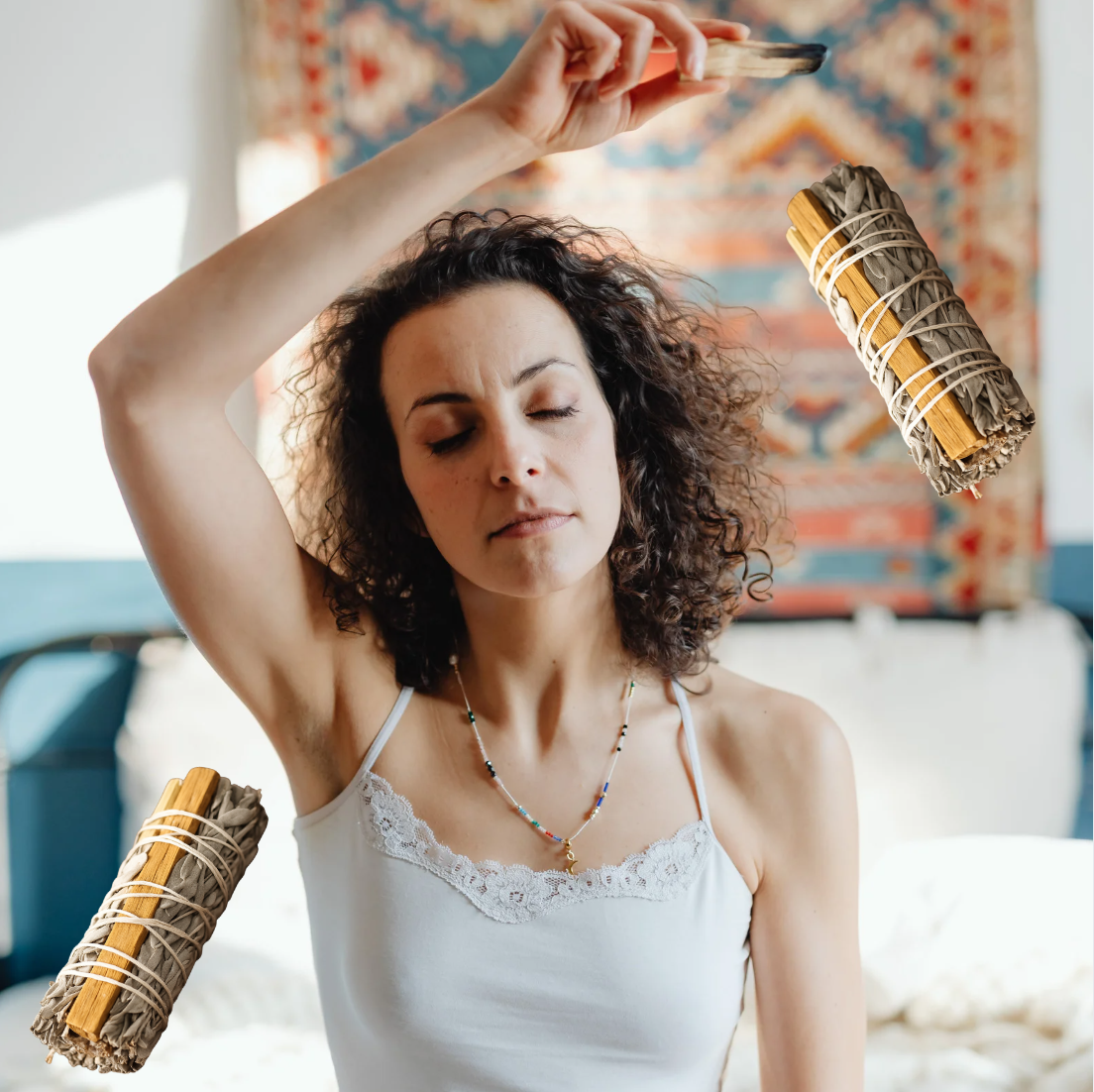 Atado Palo Santo y Salvia Blanca 10 cm · Sahumerio nuevo hogar, empleo o negocio