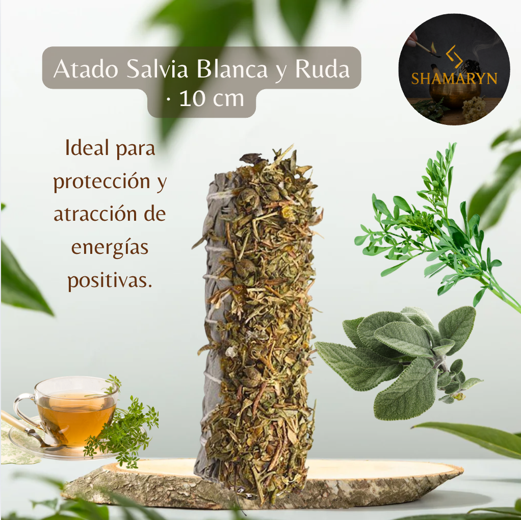 Atado Salvia Blanca y Ruda de 10 cm es una herramienta esencial para quienes buscan protección espiritual.
