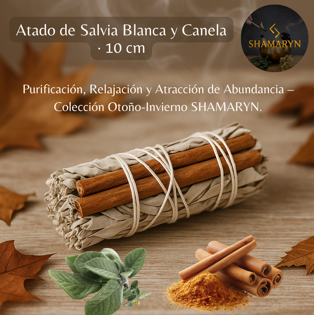 Atado Salvia Blanca y Canela 10 cm · Purificación y Calma.