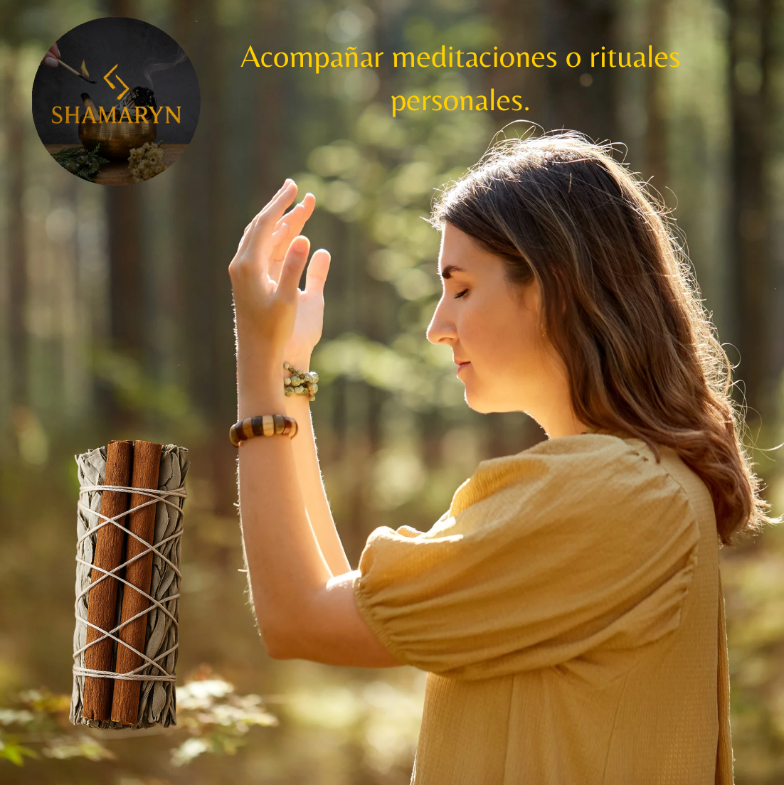 Atado Salvia Blanca y Canela 10 cm · Purificación y Calma.