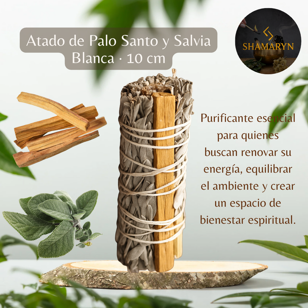 Atado Palo Santo y Salvia Blanca 10 cm · Sahumerio nuevo hogar, empleo o negocio