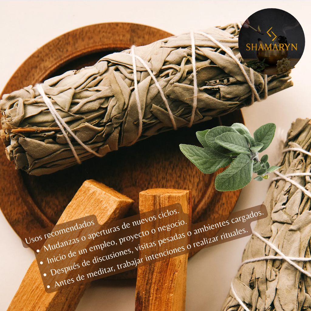 Atado Palo Santo y Salvia Blanca 10 cm · Sahumerio nuevo hogar, empleo o negocio