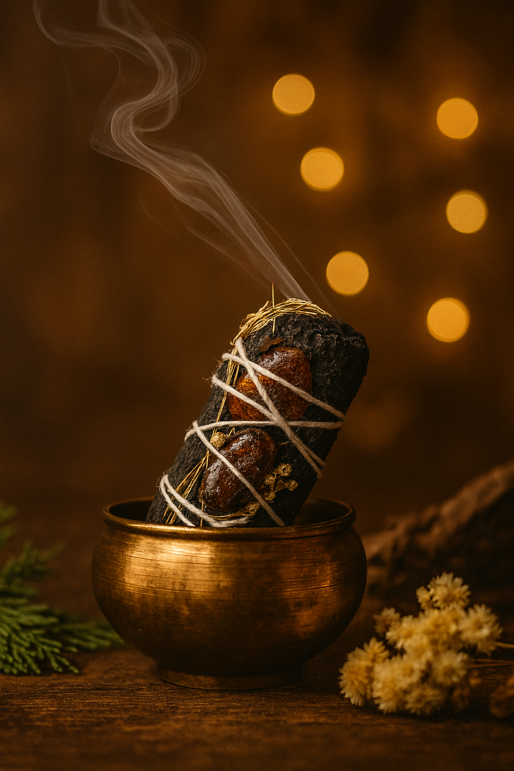 Atado Salvia Blanca con Copal Negro y Ámbar · 10 cm | Limpieza Energética y Ritual de Cierre de Ciclo